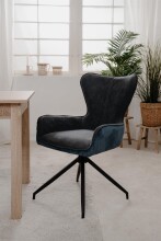 Esszimmerstuhl >Blake< (2er Set) in Cord dunkelblau + Stoff dunkelgrau / schwarz