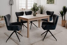 Esszimmerstuhl >Blake< (2er Set) in Cord dunkelblau + Stoff dunkelgrau / schwarz