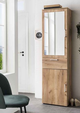 Garderobenschrank >8871-79< in Wotaneiche, Holzwerkstoff - 50x195x32cm (BxHxT)