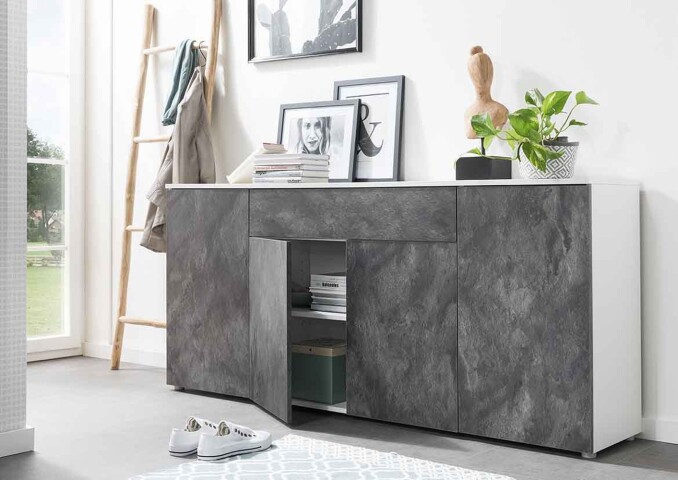 Lowboard >8874-11.22< in Weiß/Schiefer - 165x70x34 (BxHxT)