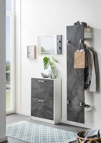 Garderoben-Set >8873-11.22< (3er Set) in Weiß/Schiefer - 94x150x17 (BxHxT)