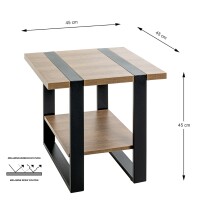 Beistelltisch >47177< in eiche, schwarz - 45x45x45cm (BxHxT)