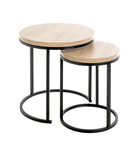 Beistelltisch >47487< (2er Set) in eiche, schwarz, MDF, Metall - 43x32cm (HxD)