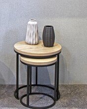 Beistelltisch >47487< (2er Set) in eiche, schwarz, MDF, Metall - 43x32cm (HxD)