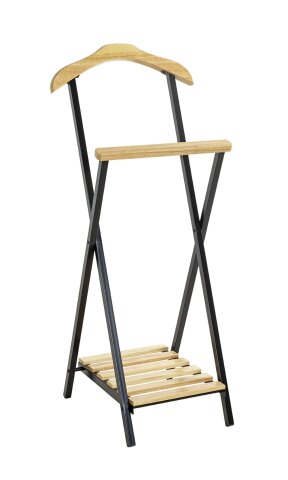 Herrendiener >47508< in natur, schwarz, Massivholz, Metall - 45x110x45cm (BxHxT)
