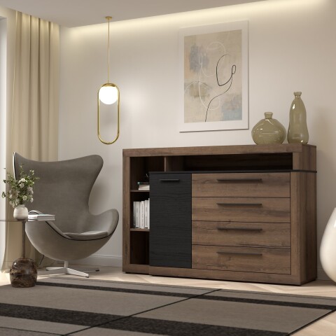 Kommode >Bellevue< in braun,schwarz - 160,5x107,3x43,4cm (BxHxT)