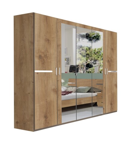 Drehtürenschrank >Anna< in PLANKENEICHE NACHBILDUNG - 225x208x58cm (BxHxT)