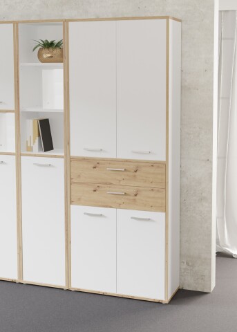 Aktenschrank >Keflavik< in braun,weiß - 84,5x226,5x41,5cm (BxHxT)