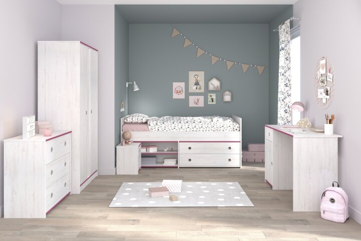Komplettschlafzimmer >Smoozy 36< Set mit Absetzungen in Rosa oder Blau