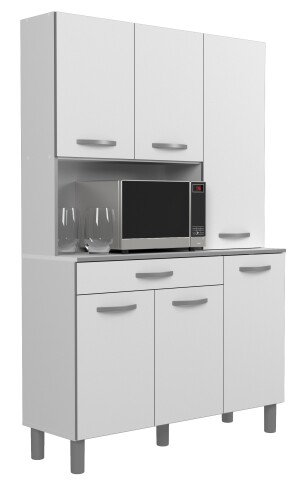 Küchenbuffet >Essential 22< in Weiss / Alu - 120x185x40cm (BxHxT)