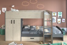 Hochbett >Stim 2< in Eiche / Grau - 280x142x119cm (LxHxT)