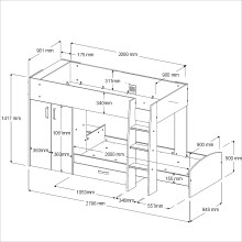 Hochbett >Stim 2< in Eiche / Grau - 280x142x119cm (LxHxT)