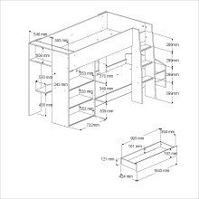 Hochbett >Stim 2< in Eiche / Grau - 280x142x119cm (LxHxT)