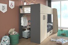 Hochbett >Stim 2< in Eiche / Grau - 280x142x119cm (LxHxT)