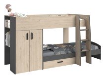 Hochbett >Stim 2< in Eiche / Grau - 280x142x119cm (LxHxT)