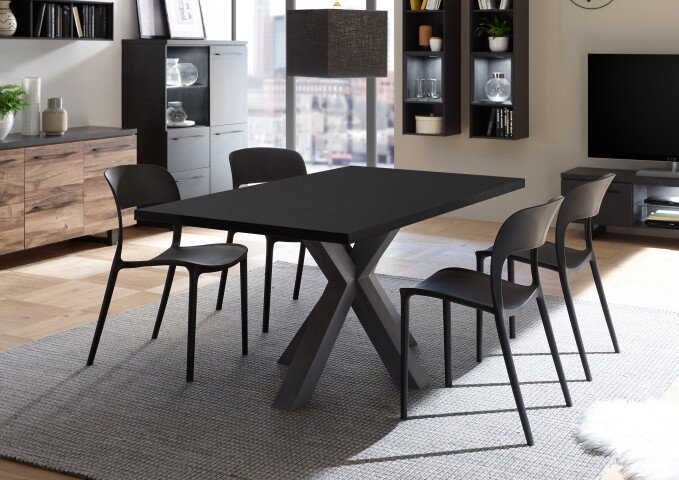 Kulissen-Esstisch >Big System< ausziehbar bis 210cm, schwarzstahl - 160/210x77x90cm (B/H/T)