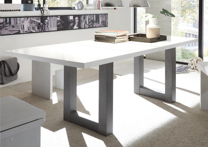 Kulissen-Esstisch >Big System< in graphit / weiß matt lack - 140x77x90cm (BxHxT)