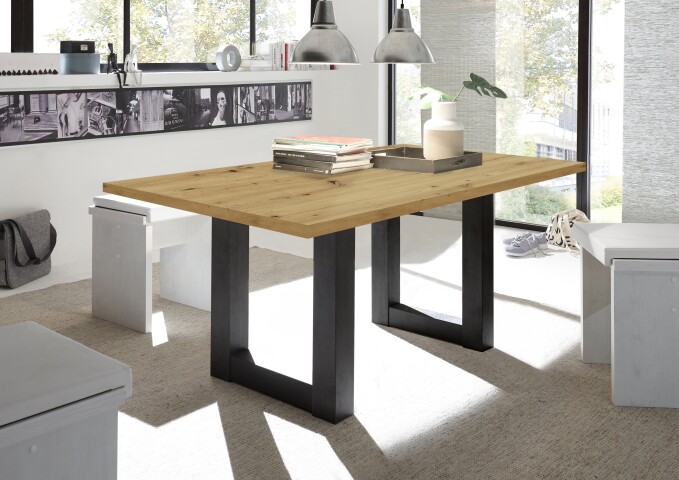 Esstisch >Big System< in schwarzstahl / asteiche - 160x75x90cm (BxHxT)