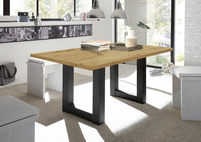 Esstisch >Big System< in schwarzstahl / asteiche - 160x75x90cm (BxHxT)