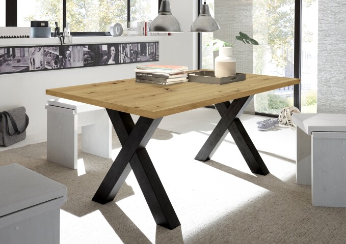 Esstisch >Big System< in schwarzstahl / asteiche - 200x75x100cm (BxHxT)