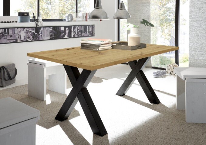 Esstisch >Big System< in schwarzstahl / asteiche - 180x75x90cm (BxHxT)