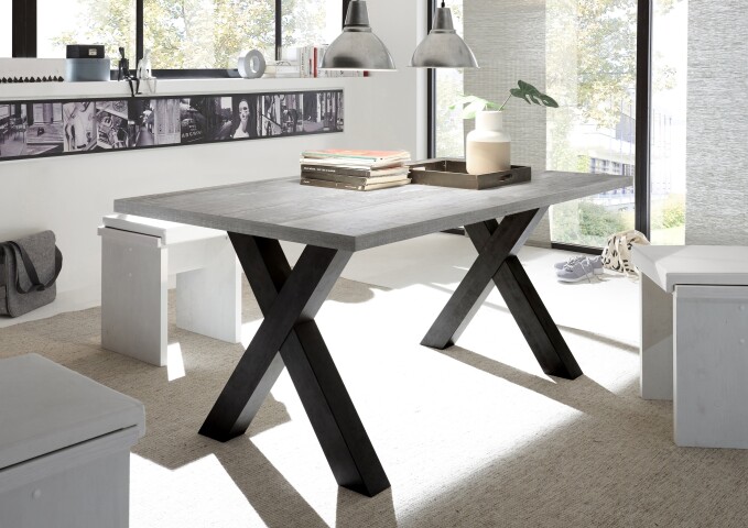 Esstisch >Big System< in schwarzstahl / beton - 200x75x100cm (BxHxT)