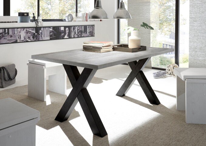 Esstisch >Big System< in schwarzstahl / beton - 200x75x100cm (BxHxT)