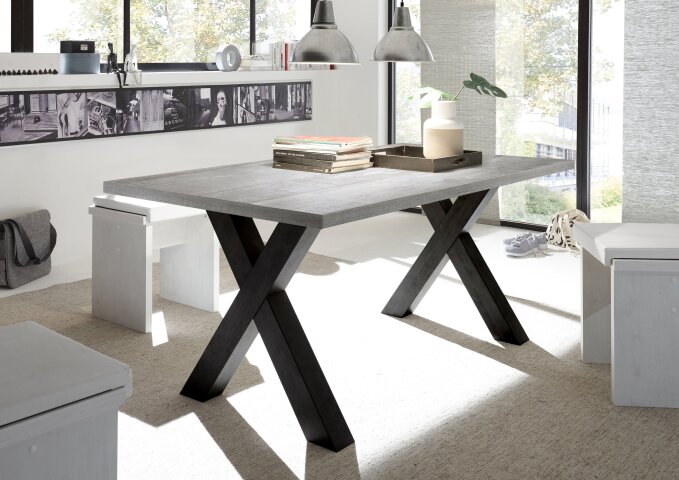 Esstisch >Big System< in schwarzstahl / beton - 180x75x90cm (BxHxT)