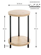 Beistelltisch >52412< in eiche, schwarz, MDF, Metall - 50x30cm (HxD)