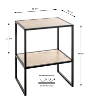 Beistelltisch >52421< in eiche, schwarz, MDF, Metall - 45x60x35cm (BxHxT)