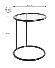 Beistelltisch >64535< in schwarz, Metall, Sicherheitsglas - 55x45cm (HxD)