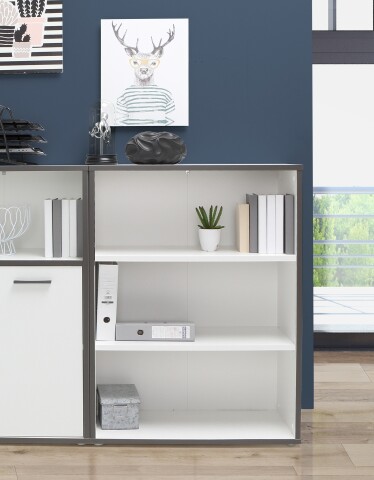 Regal >KEFLAVIK< in weiß, anthrazit - 84,5x115,1x41,5cm (BxHxT)