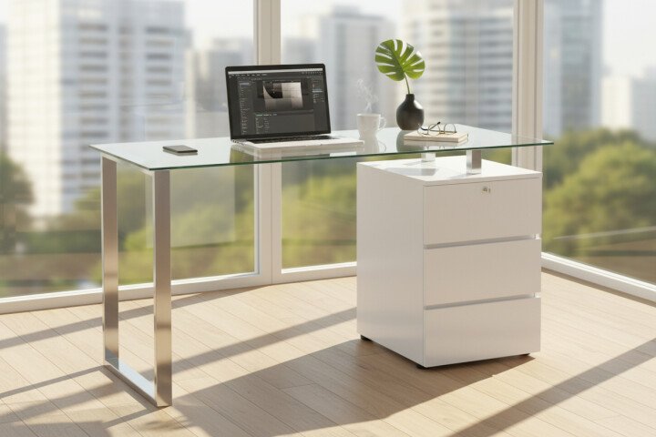 Schreibtisch >Cinty< in Weiß/Hochglanz aus Metall - 130x75x60cm (BxHxT)