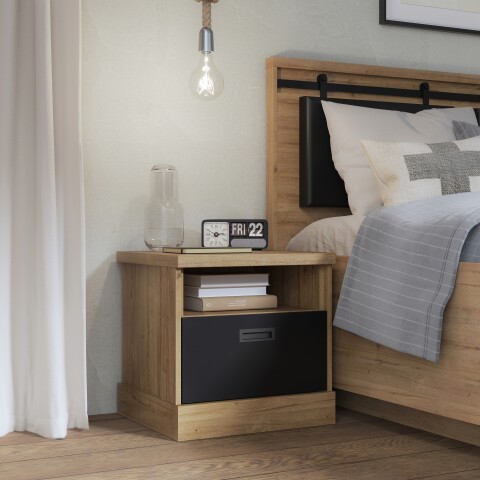 Nachtkommode >Kaszimiro< in braun,schwarz - 48,5x48,2x43,1cm (BxHxT)