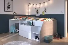 Hochbett >Milky 1< in Weiß / Grey Loft -...