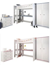 Jugendzimmer-Set >Smoozy 28a Blau< in Kiefer Weiss (Nachbildung)