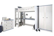 Jugendzimmer-Set >Smoozy 28a Blau< in Kiefer Weiss (Nachbildung)