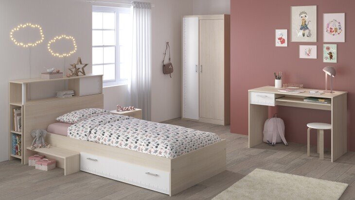 Jugendzimmer-Set >Charly 15< in Akazie / Weiss