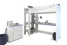 Jugendzimmer-Set >Smoozy 29 Blau / Pink< in Kiefer Weiss (Nachbildung)