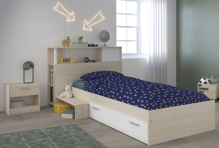Bettanlage >Charly 17< in Akazie / Weiss - 203x121x67cm (LxBxH)