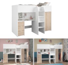 Hochbett >Tom 1< in Jacksen Eiche  / Weiss - 203x95x147cm (LxBxH)