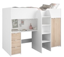Hochbett >Tom 1< in Jacksen Eiche  / Weiss - 203x95x147cm (LxBxH)