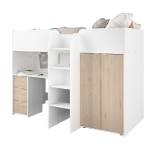 Hochbett >Tom 1< in Jacksen Eiche  / Weiss - 203x95x147cm (LxBxH)