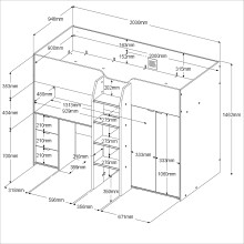 Hochbett >Tom 1< in Jacksen Eiche  / Weiss - 203x95x147cm (LxBxH)