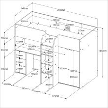 Hochbett >Tom 1< in Jacksen Eiche  / Weiss - 203x95x147cm (LxBxH)