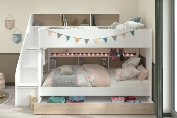 Etagenbett >Bibop 1< in Weiss / Jackson Eiche - 245x171x111cm (LxHxT)
