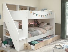 Etagenbett >Bibop 1< in Weiss / Jackson Eiche -...
