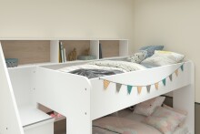 Etagenbett >Bibop 1< in Weiss / Jackson Eiche - 245x171x111cm (LxHxT)