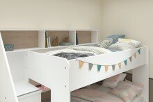Etagenbett >Bibop 1< in Weiss / Jackson Eiche - 245x171x111cm (LxHxT)