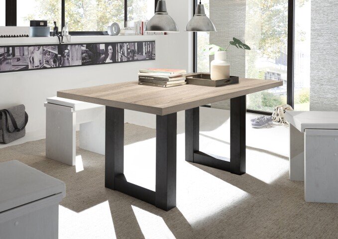 Esstisch >Big System< in schwarzstahl / eiche sägerau - 160x75x90cm (BxHxT)